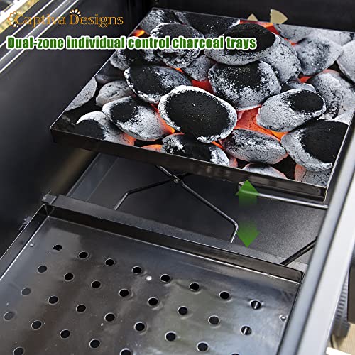 Captiva Designs Extra Large Charcoal BBQ Grill with Oversize Cooking Area(794 sq.in.), Outdoor Cooking Grill with 2 Individual Lifting Charcoal Trays and 2 Foldable Side Tables