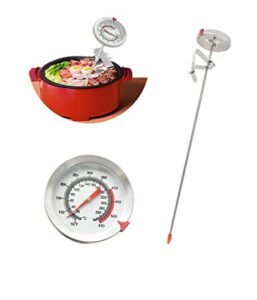qijing 12 inch food thermometer instant readout, long handle with stainless steel clip, no batteries required, frying thermometer for grill, grill meat, milk foam