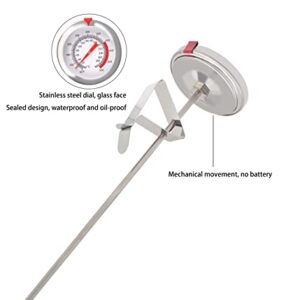 QIJING 12 inch Food Thermometer Instant readout, Long Handle with Stainless Steel Clip, no Batteries Required, Frying Thermometer for Grill, Grill Meat, Milk Foam