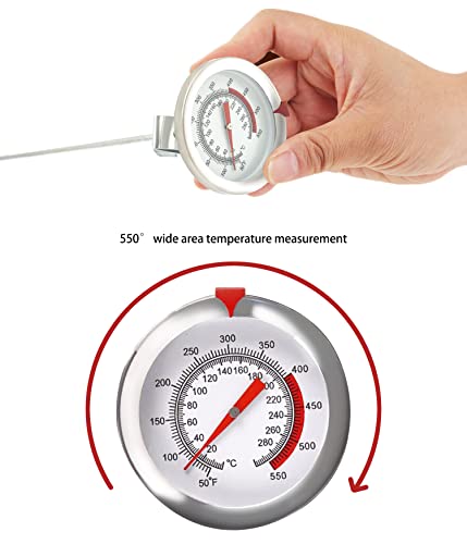 QIJING 12 inch Food Thermometer Instant readout, Long Handle with Stainless Steel Clip, no Batteries Required, Frying Thermometer for Grill, Grill Meat, Milk Foam