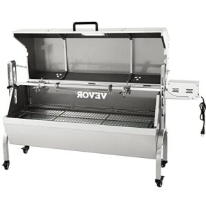 VEVOR 132 LBS Rotisserie Grill Stainless Steel Pig Lamb Hooded Roaster 50" Electric Charcoal Spit with 40W Motor & Adjustable Height Lockable Casters for Outdoor Camping Party Barbecue, Silver