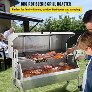 VEVOR 132 LBS Rotisserie Grill Stainless Steel Pig Lamb Hooded Roaster 50" Electric Charcoal Spit with 40W Motor & Adjustable Height Lockable Casters for Outdoor Camping Party Barbecue, Silver