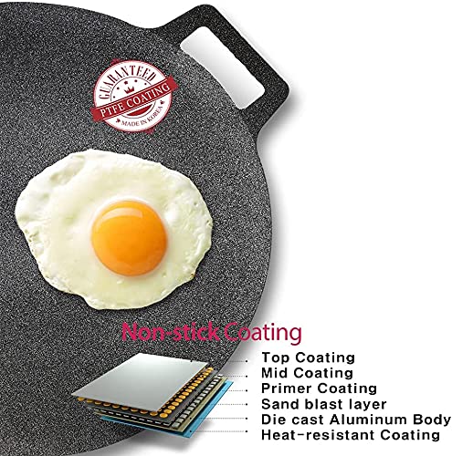 Kitchen Art Korean Hangil BBQ Grill Non-stick Grill/Natural Material 6 Layer Coating/[Made In Korea]Circular size 13 inches,15.3 inches[Bag included] Can be used for both home and outdoor stoves.