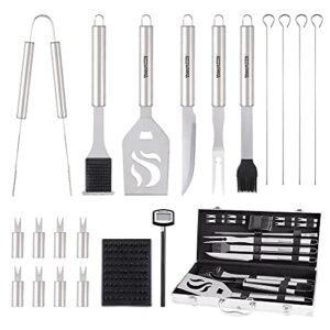 royal gourmet tf2006s 20pcs stainless steel barbecue grilling accessories set with aluminum case, best for outdoor cooking, camping and backyard barbecue, silver