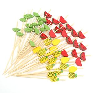 minisland mix-colored fruits watermelon pineapple leaf cocktail toothpicks 4.7 inch long bamboo skewers for appetizers drinks hawaiian party food picks 100 counts- msl115