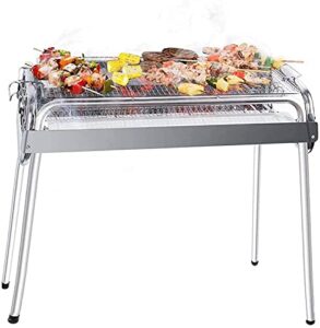 charcoal grill, barbecue charcoal grill, outdoor stainless steel smoker bbq grill for outdoor cooking camping picnics beach 27.5''x12.2''x 27.5''