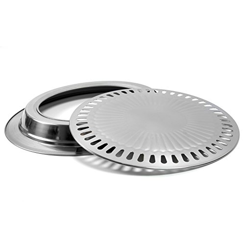 Korean Style Stovetop,Stainless Steel Non-Stick Roasting Round Barbecue Grill Pan for Indoor Outdoor Camping BBQ, Cooking Delicious Roasting Food(30cm x 30cm x 2.8cm)