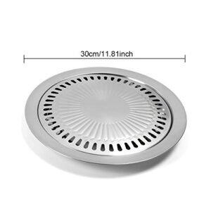 Korean Style Stovetop,Stainless Steel Non-Stick Roasting Round Barbecue Grill Pan for Indoor Outdoor Camping BBQ, Cooking Delicious Roasting Food(30cm x 30cm x 2.8cm)