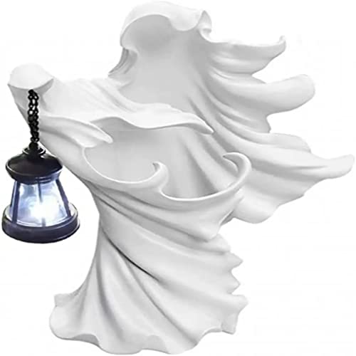 RAHAFA Halloween Ornament, Ghost Lantern, Witch Resin Lantern Decoration Hell Messenger with Lantern Halloween Horrible Corpse-White