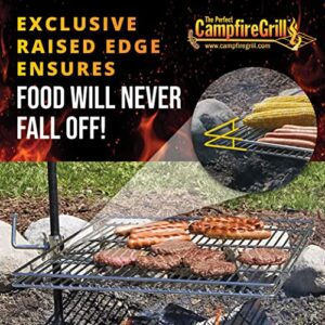 The Perfect Campfire Grill Stainless Steel Original Swivel Cooking Grate W/Raised Edge for Large BBQ and Outdoor Cooking
