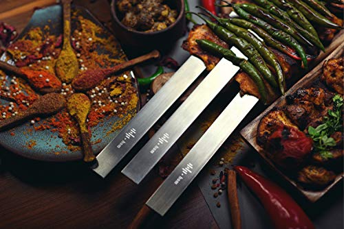 + HOM 6 Kebab 1" Wide Flat Skewers, Stainless Steel, No-Wood Handle, Koobideh Persian Kabob, Carrying Case