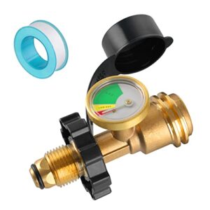 niubuniu pol 100 lb propane tank adapter fittings, 1lb to 20lb propane tank hose adapter old to new connection type, comes with a gauge level indicator.(contains sealing tape)