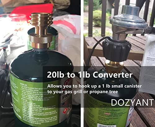 DOZYANT Steak Saver 20lb to 1lb Propane Tank Adapter for Disposable Throwaway Cylinder, Converter Universal 1 Pound / 16.4oz Disposable Small Tank for 20 or 30lb LP Gas Big Tank