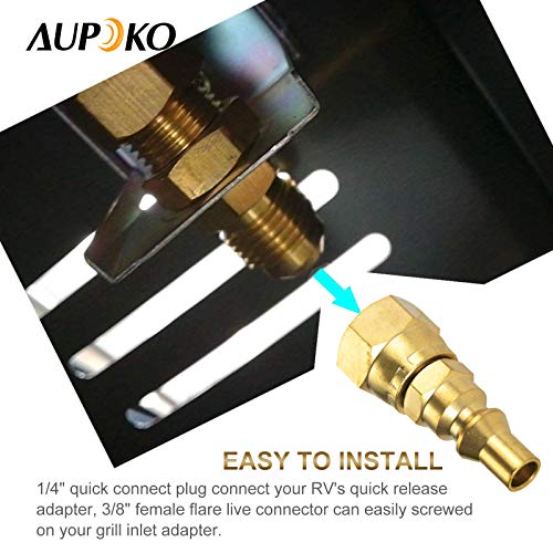 Aupoko 1/4'' LP Quick Connect Fitting, Propane Quick Connect Adapter Fitting, Low Pressure RV Propane Propane Hose Quick Disconnect, 1/4" Quick Connect Plug x 3/8" Female Flare for Grill, Heater