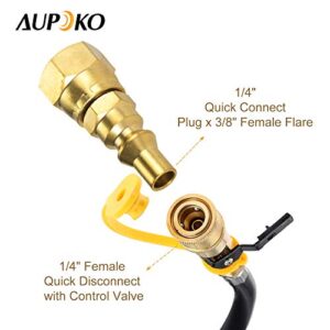 Aupoko 1/4'' LP Quick Connect Fitting, Propane Quick Connect Adapter Fitting, Low Pressure RV Propane Propane Hose Quick Disconnect, 1/4" Quick Connect Plug x 3/8" Female Flare for Grill, Heater