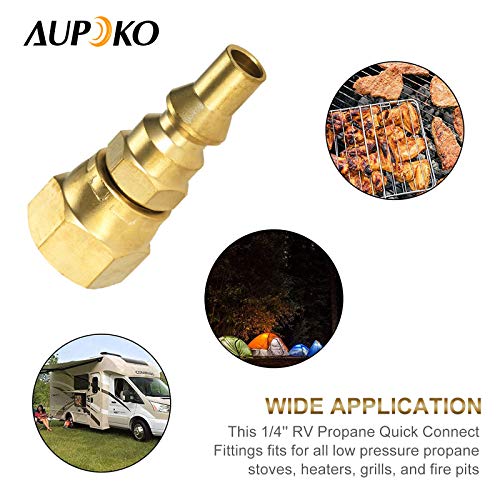 Aupoko 1/4'' LP Quick Connect Fitting, Propane Quick Connect Adapter Fitting, Low Pressure RV Propane Propane Hose Quick Disconnect, 1/4" Quick Connect Plug x 3/8" Female Flare for Grill, Heater