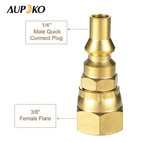 Aupoko 1/4'' LP Quick Connect Fitting, Propane Quick Connect Adapter Fitting, Low Pressure RV Propane Propane Hose Quick Disconnect, 1/4" Quick Connect Plug x 3/8" Female Flare for Grill, Heater