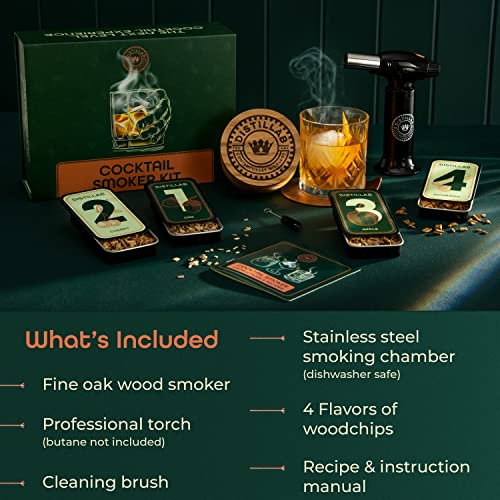 Cocktail Smoker Kit with Torch - Drink Smoker Infuser Kit with Cocktail Smoker Torch - Whiskey Smoker Kit, Old Fashioned Cocktail Kit, Bourbon Smoker Kit - Smoke Infuser for Cocktails by Distillab