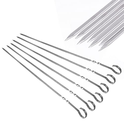 Royal Imports Metal Shish Kabob Skewers Sticks for BBQ Grilling, Roasting, Barbecue Stainless Steel, 17" long Re-usable - 6 Pcs