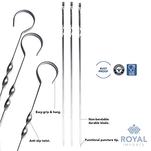 Royal Imports Metal Shish Kabob Skewers Sticks for BBQ Grilling, Roasting, Barbecue Stainless Steel, 17" long Re-usable - 6 Pcs