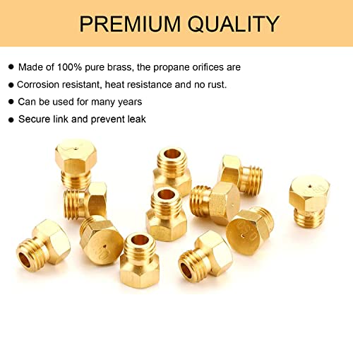 THYULIFE 12 Pack Grill Propane Gas Orifice Nozzle Conversion Kit - DIY Burner Brass Jet Nozzles Replacement Parts for Weber and Most Brands Grills, Easy to Drill Out, Orifice Size 0.5mm, M6x0.75mm