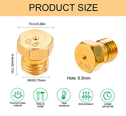 THYULIFE 12 Pack Grill Propane Gas Orifice Nozzle Conversion Kit - DIY Burner Brass Jet Nozzles Replacement Parts for Weber and Most Brands Grills, Easy to Drill Out, Orifice Size 0.5mm, M6x0.75mm