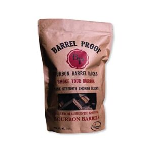 barrel proof bourbon barrel blocks, cask strength smoking wood chunks for grilling, 2 pound resealable bag, natural (acwc)