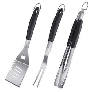haushof large grill accessories heavy duty bbq set gifts for men - premium stainless steel spatula, fork & tongs (16.5/16/16.5 in.), barbecue utensils tool kit gift for grilling lover outdoor