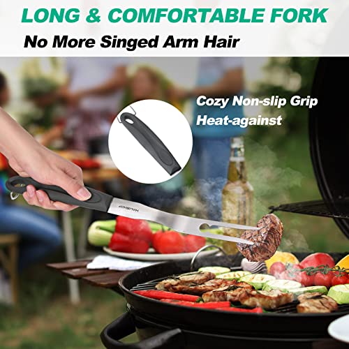 HAUSHOF Large Grill Accessories Heavy Duty BBQ Set Gifts for Men - Premium Stainless Steel Spatula, Fork & Tongs (16.5/16/16.5 in.), Barbecue Utensils Tool Kit Gift for Grilling Lover Outdoor