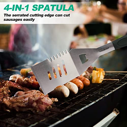 HAUSHOF Large Grill Accessories Heavy Duty BBQ Set Gifts for Men - Premium Stainless Steel Spatula, Fork & Tongs (16.5/16/16.5 in.), Barbecue Utensils Tool Kit Gift for Grilling Lover Outdoor