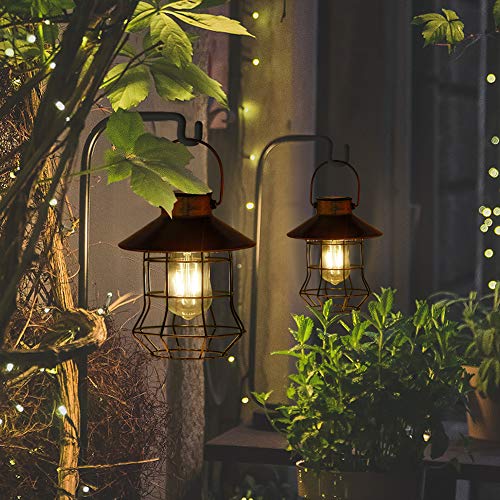 pearlstar Solar Lantern Outdoor Hanging Light-Vintage Solar Table Lamp with Warm White Bulb Design for Garden Yard Patio Decor(Copper）