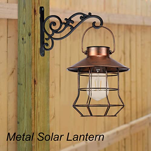 pearlstar Solar Lantern Outdoor Hanging Light-Vintage Solar Table Lamp with Warm White Bulb Design for Garden Yard Patio Decor(Copper）