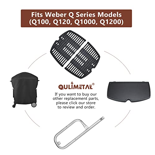 QuliMetal 60040 Grill Burner and 7644 Cooking Grates for Weber Q100, Q120, Q140, Q1000, Q1200, Q1400 Series Gas Grills