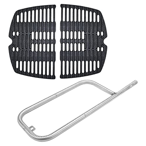 QuliMetal 60040 Grill Burner and 7644 Cooking Grates for Weber Q100, Q120, Q140, Q1000, Q1200, Q1400 Series Gas Grills