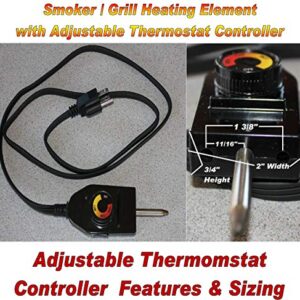 Universal Replacement Electric Smoker and Grill Heating Element with Adjustable Thermostat Controller **NEW 1500 Watts Higher Heat**