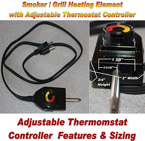 Universal Replacement Electric Smoker and Grill Heating Element with Adjustable Thermostat Controller **NEW 1500 Watts Higher Heat**