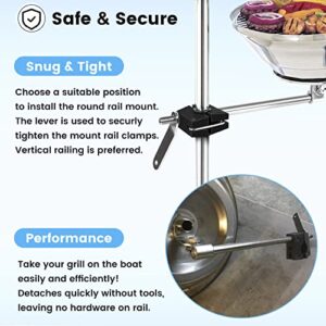 A10-080 Round Rail Grill Mount Quick-Disconnect Mounting Hardware All Angle Mounting Bracket 7/8"-1" for Marine Kettle BBQ Grill