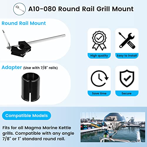 A10-080 Round Rail Grill Mount Quick-Disconnect Mounting Hardware All Angle Mounting Bracket 7/8"-1" for Marine Kettle BBQ Grill