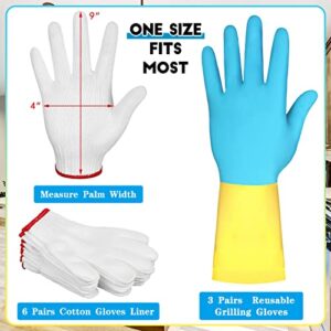 3 Pairs Meat Pulling Gloves Grilling Gloves with 6 Pairs Cotton Gloves Liner Reusable Heat Resistant BBQ Gloves Pork and Meat Pulling Gloves for Pork Chicken Hot Meat