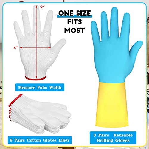 3 Pairs Meat Pulling Gloves Grilling Gloves with 6 Pairs Cotton Gloves Liner Reusable Heat Resistant BBQ Gloves Pork and Meat Pulling Gloves for Pork Chicken Hot Meat