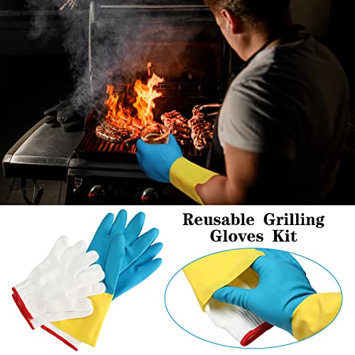 3 Pairs Meat Pulling Gloves Grilling Gloves with 6 Pairs Cotton Gloves Liner Reusable Heat Resistant BBQ Gloves Pork and Meat Pulling Gloves for Pork Chicken Hot Meat