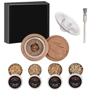 keepower cocktail smoker kit, old fashioned chimney smoker kit with 4 wood chips for infuse cocktails coffee bourbon wine whisky drinks, gift for dad, husband, friend