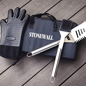 Stonewall Barbecue Grill Tool Set - Stainless Steel - Strong Durable Design - Heat Resistant Glove & Utensils - Thermometer, Meat Injector, Kebabs, & Corn Skewers - Perfect for Smokers & Grills