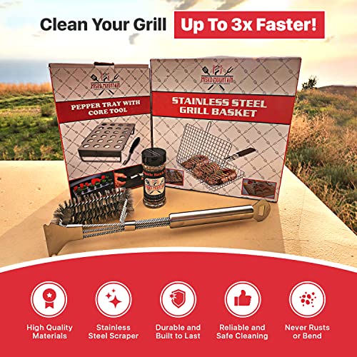 Commercial Quality Stainless Steel Grill Cleaning Brush and Scraper Tool Combo Brought to You by Misko Mountain Flavor Company