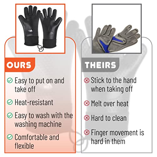 UNCO- Grill Gloves, Silicone Gloves Heat Resistant, Oven Gloves, BBQ Gloves, Meat Gloves, Barbecue Gloves, Grilling Gloves, Meat Gloves for Pulling Meat, Grill Gloves for Outdoor Grill, Grill Mitts