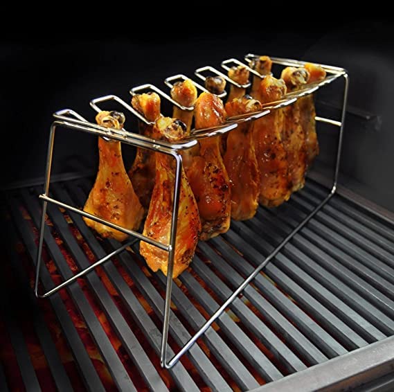 Bayou Classic 0770 Stainless Chicken Leg Rack Holds 12 Chicken Legs Perfect for Grilling or Baking in The Oven