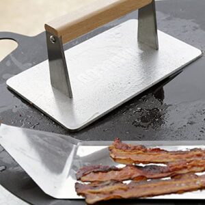 Manucode Stainless Steel Grill Press, Heavy-Duty Bacon Press with Wooden Handle, 9.25 x 5.7 Inches, Rectangular Steak Weight