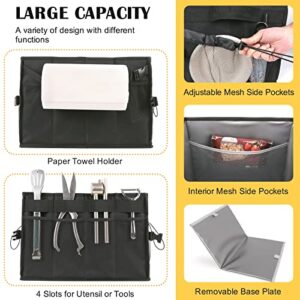 HAWENON Picnic and Grill Caddy with Paper Towel Holder, Large BBQ Organizer for Outdoor Camping, Collapsible & Easy Carry Griddle Caddy for Utensil, Plate, Portable Bag for Travel, Trunk, RV