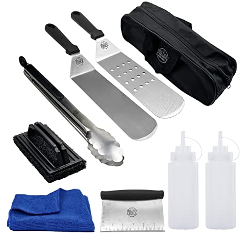 Grillers Choice-Griddle Accessories Set- 9 pc-Metal Spatula Set, Commercial Heavy Duty Stainless Steel,Flat Top,Grill,Indoor-Outdoor,Hibachi,BBQ Grilling Utensils- Designed by Chef and BBQ Judge