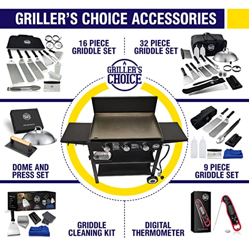 Grillers Choice-Griddle Accessories Set- 9 pc-Metal Spatula Set, Commercial Heavy Duty Stainless Steel,Flat Top,Grill,Indoor-Outdoor,Hibachi,BBQ Grilling Utensils- Designed by Chef and BBQ Judge